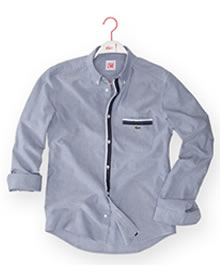 Slim-fit long-sleeved shirt with blue & white piping