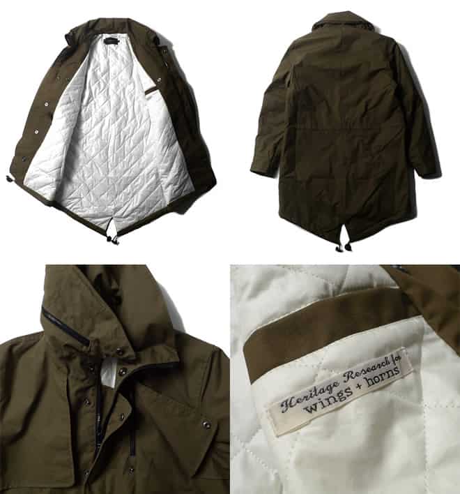 Heritage Research x Wings + Horns Fall 2011 green fish tail parka details