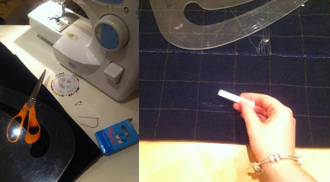 left: Equipment Needed Right: Draw out your length and width of bow tie