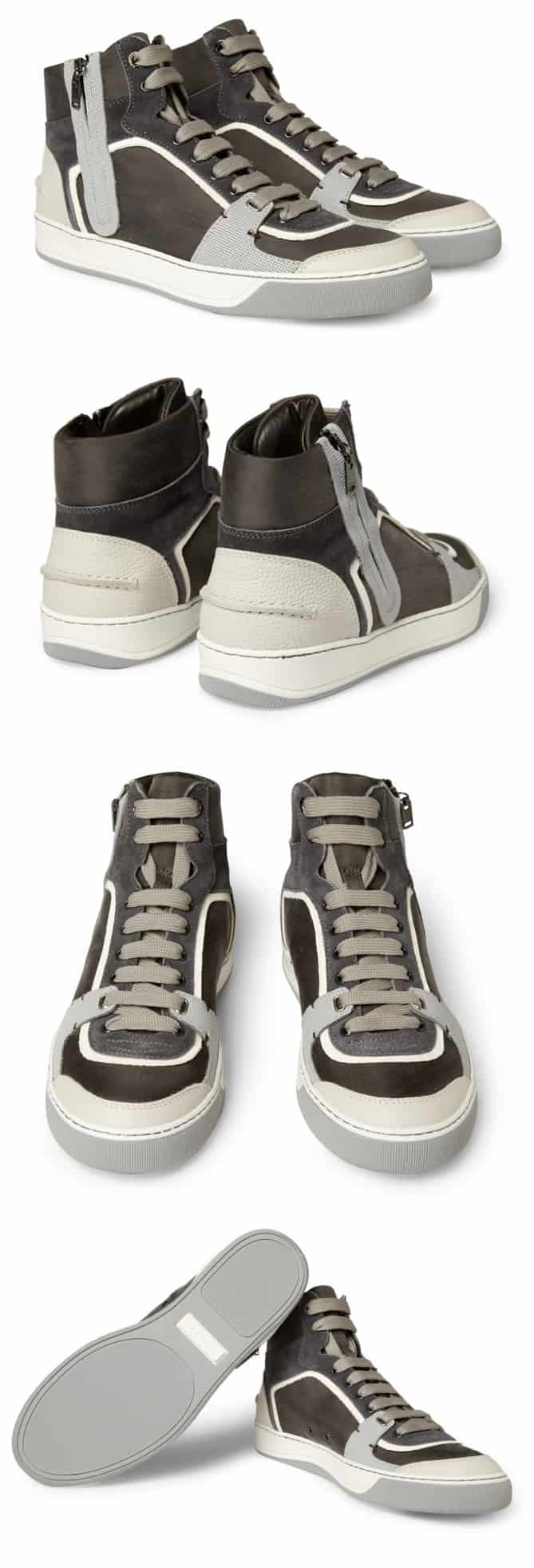 Lanvin Leather and Suede Panelled Sneakers
