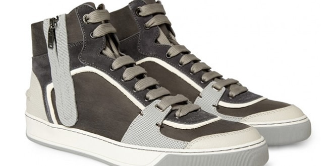 Lanvin Leather & Suede Panelled Hi-Top Trainers
