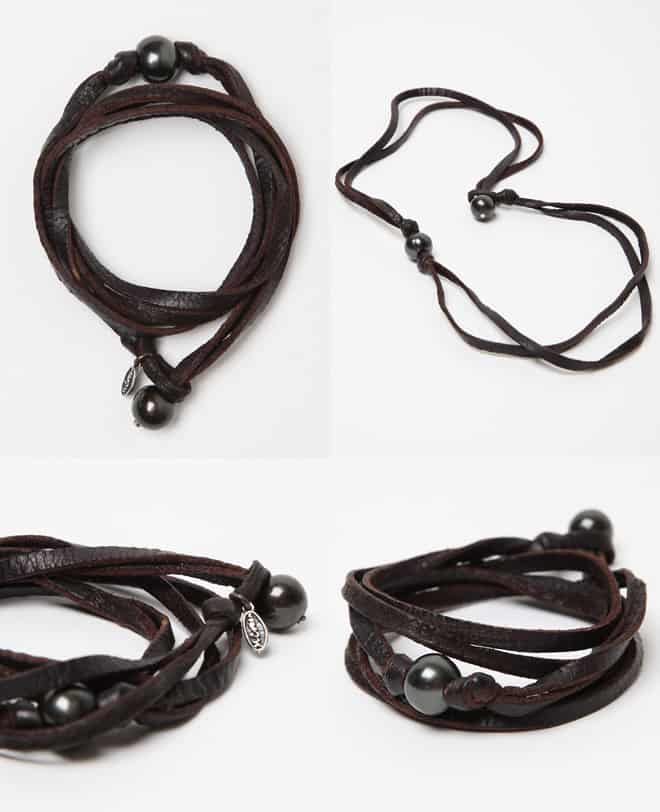 M.Cohen A/W11 Wristwear Collection M.Cohen Leather Triple Wrap With Pearl Detail