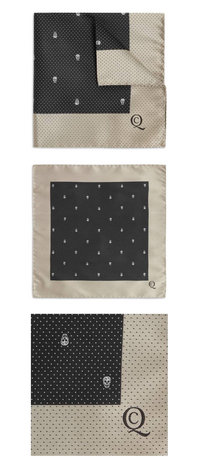 Alexander McQueen Skull Emblem Silk Pocket Square black/gold