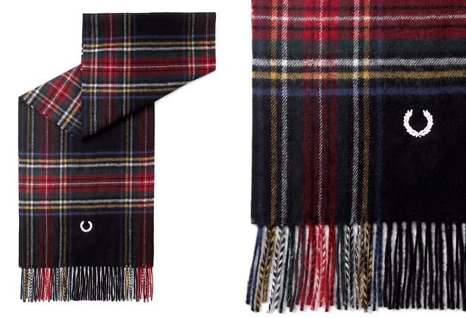 Fred Perry Laurel Wreath Black Red Heritage Tartan Wool Scarf