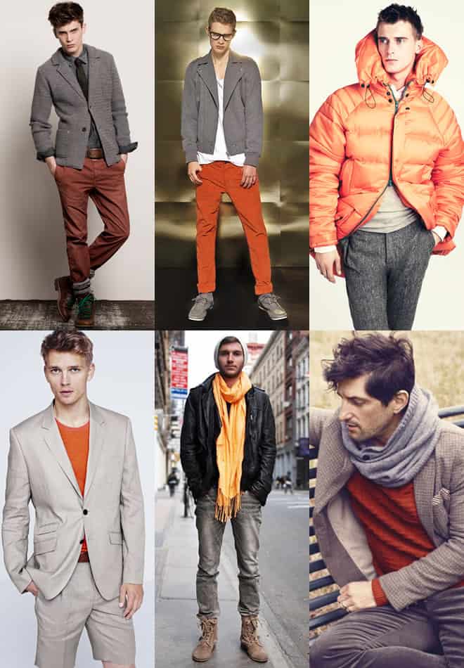 Mens Orange and Grey Colour Combination Look Book