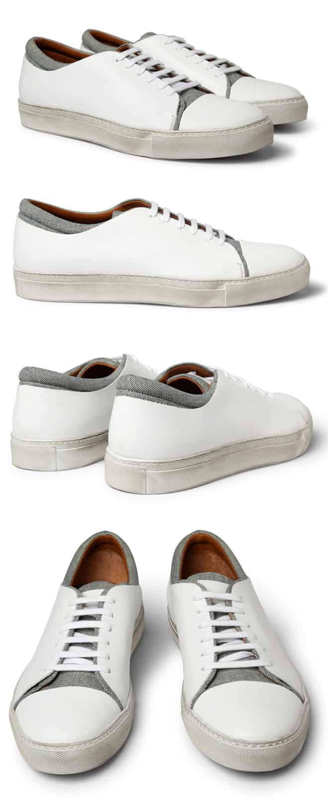 Acne Carlo Leather and Denim Sneakers