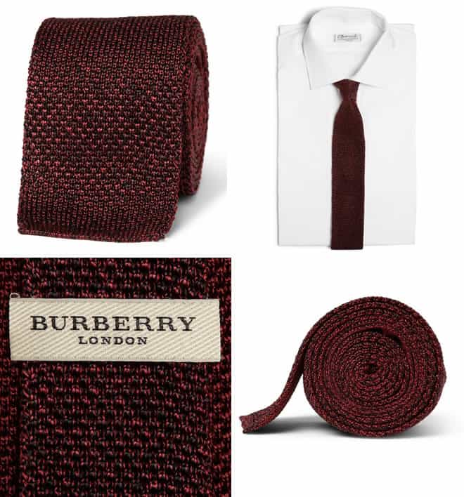 Burberry London Flecked Knitted Silk Tie Burgundy