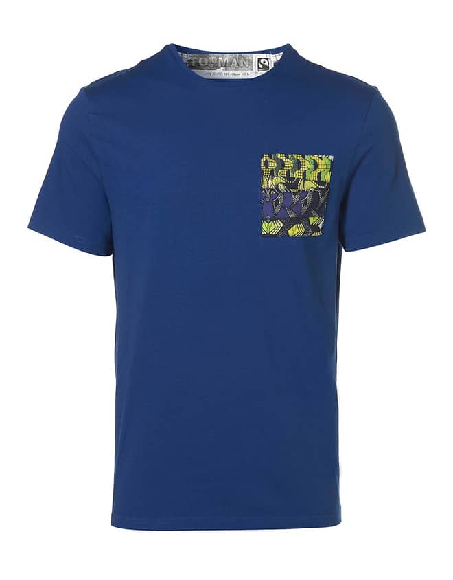 Topman Fairtrade Fortnight Navy Pattern Pocket T-Shirt