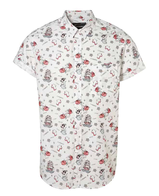 White Mermaid Pattern Short Sleeve Shirt