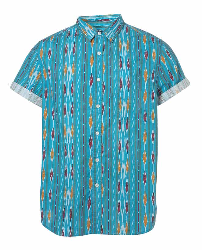 Turqouise Ikat Pattern Short Sleeve Shirt