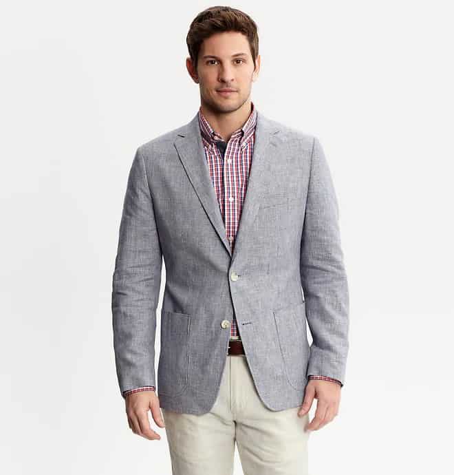 Banana Republic Tailored Fit Linen Microcheck Blazer