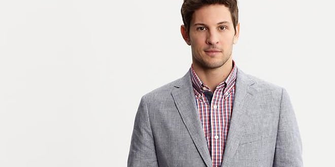Banana Republic Tailored Fit Linen Microcheck Blazer