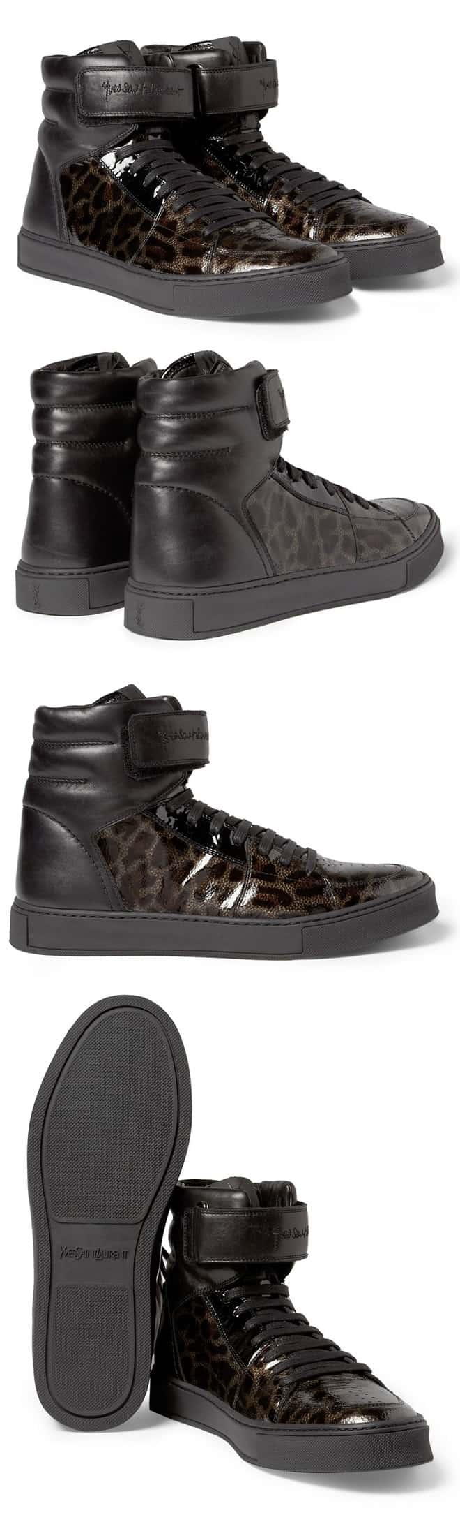 Yves Saint Laurent Leopard-Print Patent-Leather High Top Sneakers