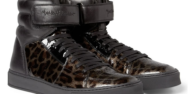 Yves Saint Laurent Leopard-Print Patent-Leather High Top Sneakers