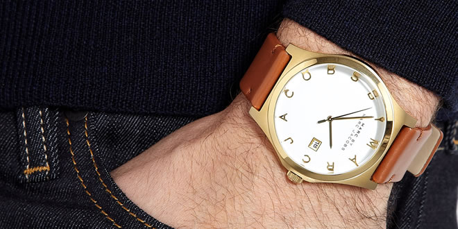 Marc by Marc Jacobs Gold Tan Leather Strap Henry Watch