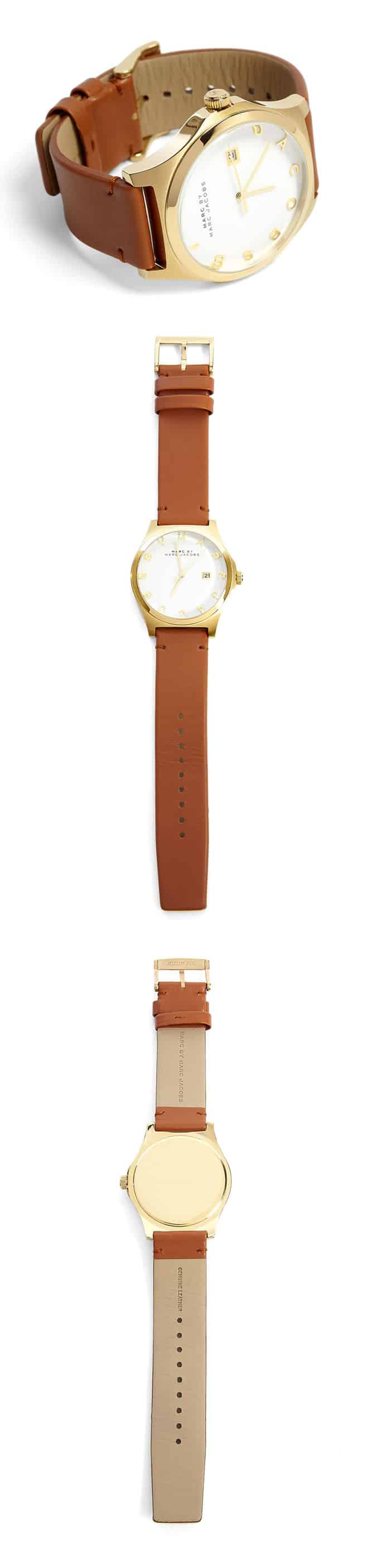 Marc by Marc Jacobs Gold Tan Leather Strap Henry Watch