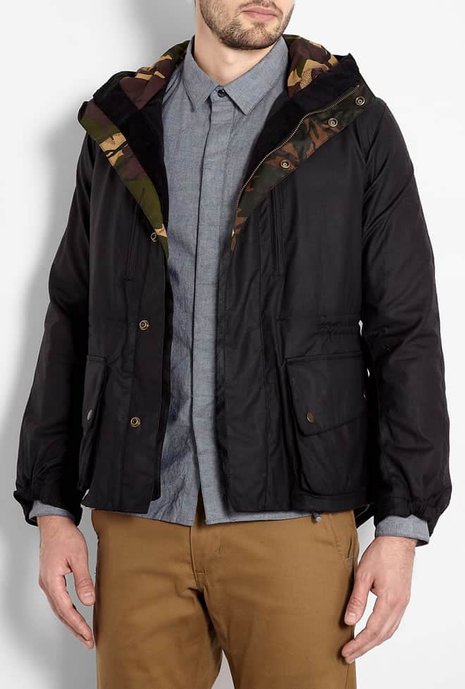 Barbour by TO KI TO Black Hooded Camo Mount Jacket