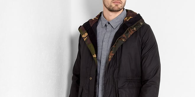 Barbour by TO KI TO Black Hooded Camo Mount Jacket