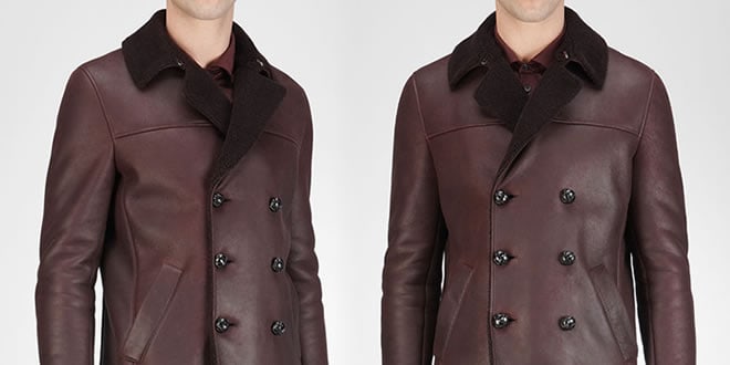 Bottega Veneta Dark Maroon Felted Shearling Caban