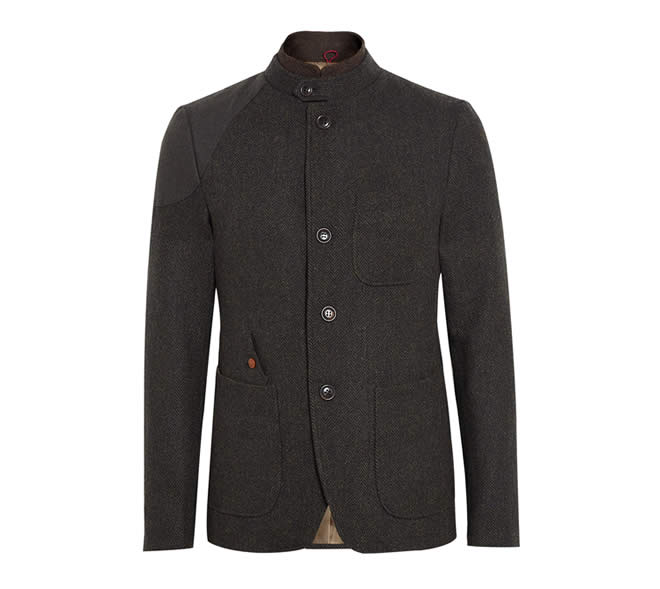 Customellow Green Herringbone Tweed Wool Blazer