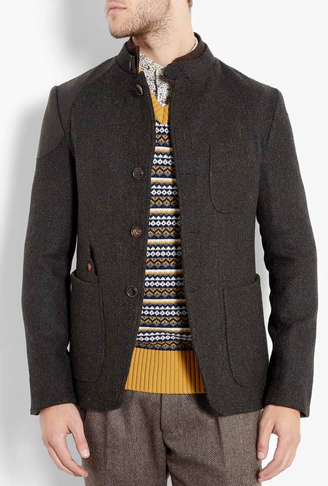 Customellow Green Herringbone Tweed Wool Blazer