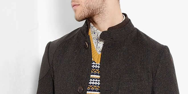 Customellow Green Herringbone Tweed Wool Blazer
