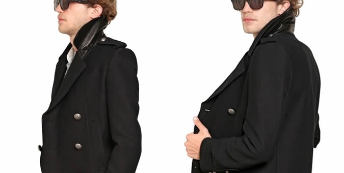 Balmain Cotton Garbandine & Nappa Pea Coat