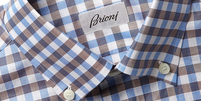 Brioni Gingham Check Cotton Shirt
