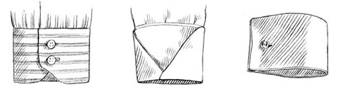 Prominent Men's Dress Cuff Types - Button, Turnback & French (L to R)