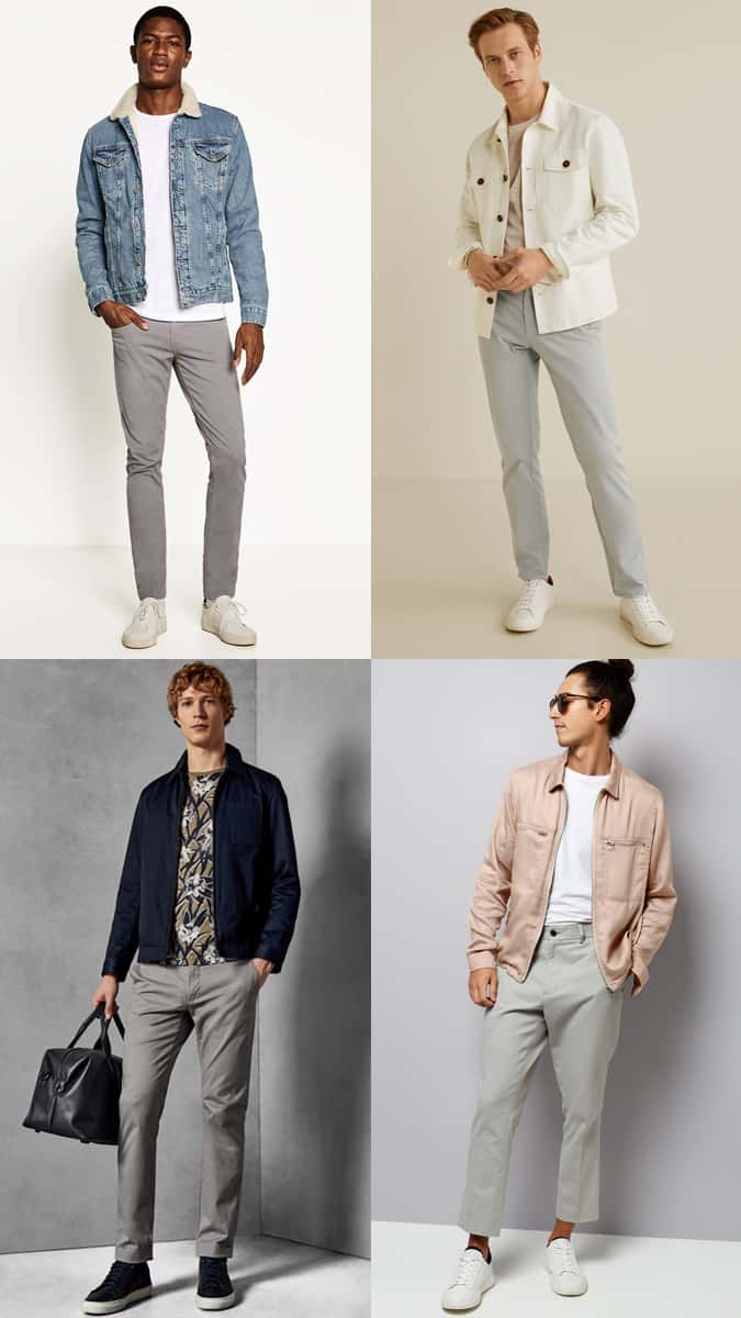 Men's Grey Chinos Outfit Inspiration Lookbook